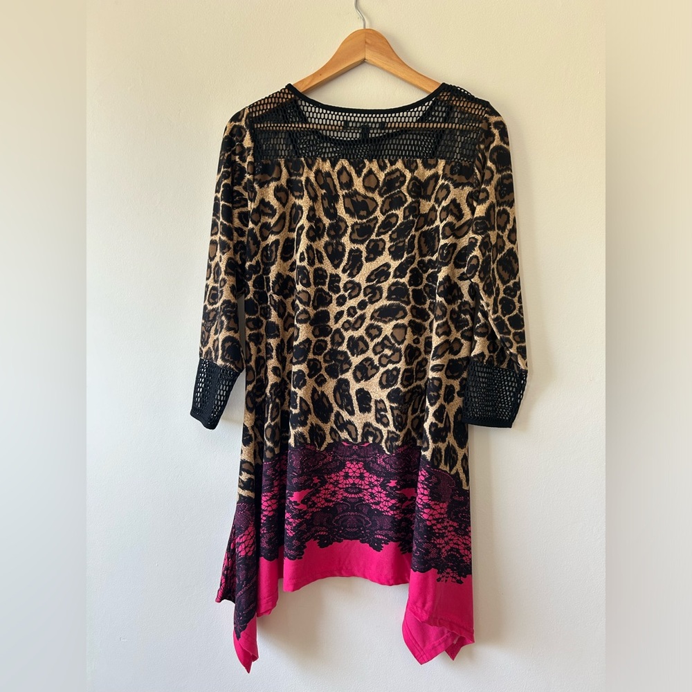 Leopard Print, Lace Print, Mesh Inset, A-Line, Lo… - image 2